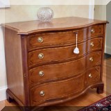 F05. Henredon 4-drawer inlay serpentine chest. 34&rdquo;h x 42&rdquo;w x 22&rdquo;d 